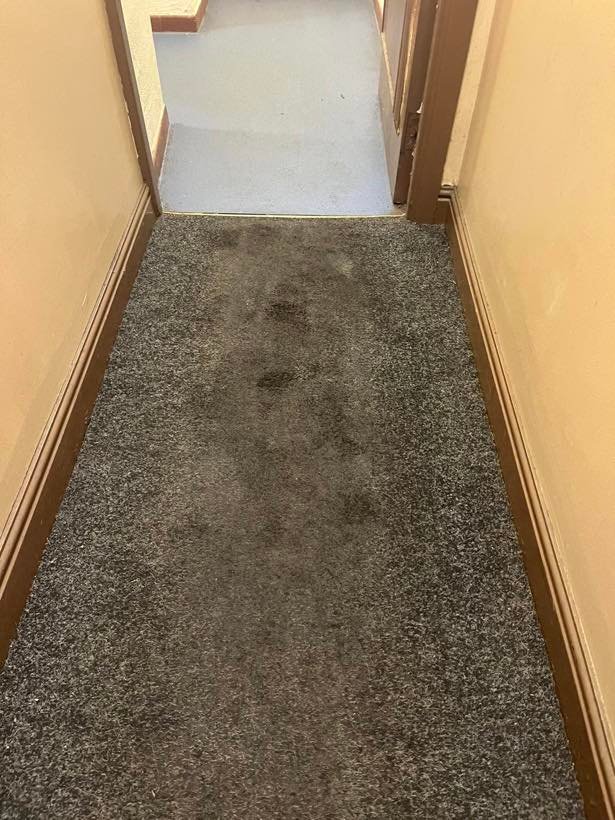 hallway runner before cleaning by Nottingham Carpet Care