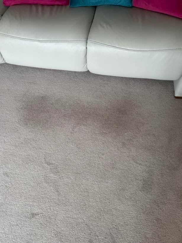 lounge carpet, cream leather suite before cleaning by Nottingham Carpet Care